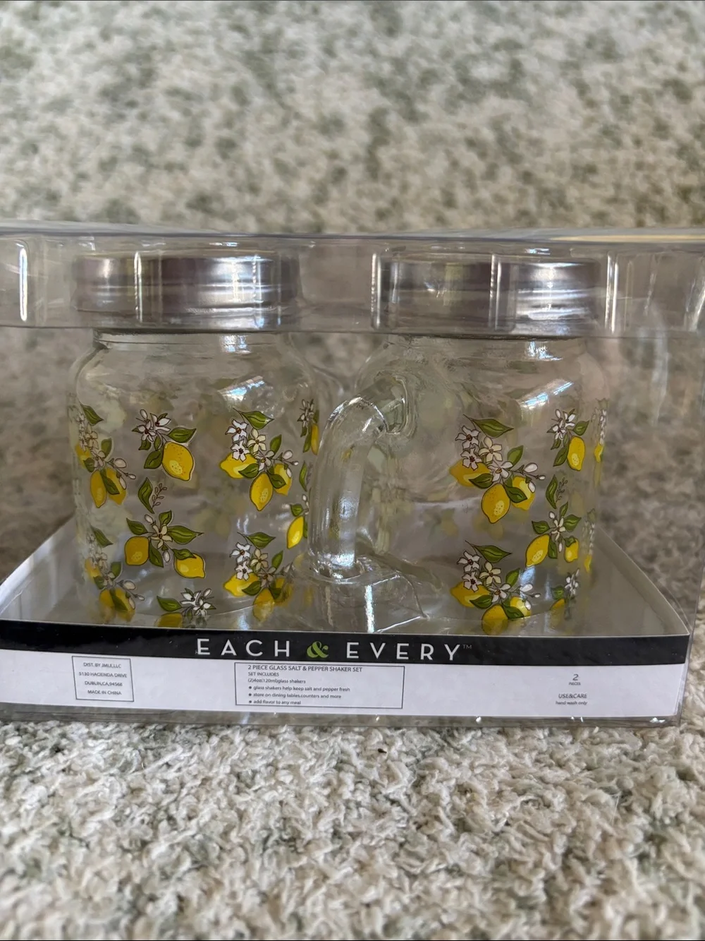 Mini Mason Drink Jar Salt n Pepper Shaker Set Lemons NWT set of two